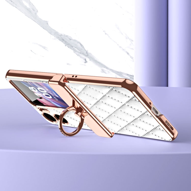 For OPPO Find N2 Flip Rhombus Pattern Electroplated Plain Leather Magnetic Phone Case with Hinge(Purple) - Find N2 Flip Cases by PMC Jewellery | Online Shopping South Africa | PMC Jewellery