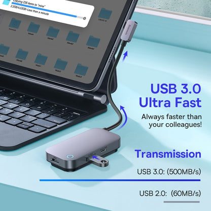 Baseus WKWJ000013 4 in 1 USB-C / Type-C to USB3.0+HDMI+USB-C / Type-C+3.5mm HUB Adapter(Space Grey) - USB HUB by Baseus | Online Shopping South Africa | PMC Jewellery | Buy Now Pay Later Mobicred