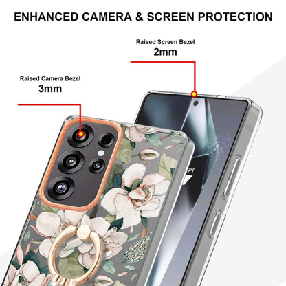 For Samsung Galaxy S25 Ultra 5G Flowers and Plants Series IMD TPU Phone Case with Ring Holder(Green Gardenia) - Galaxy S25 Ultra 5G Cases by PMC Jewellery | Online Shopping South Africa | PMC Jewellery | Buy Now Pay Later Mobicred