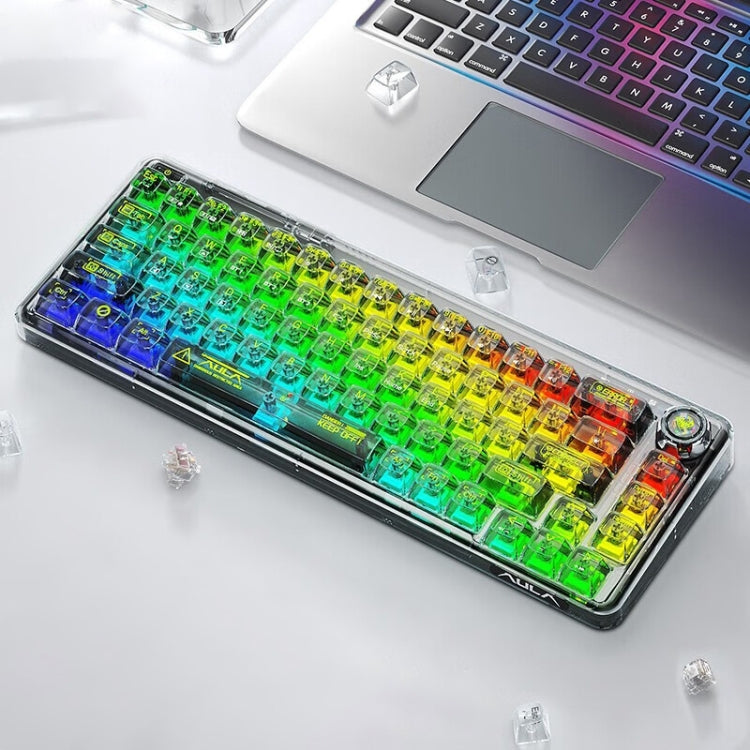 AULA F68 Transparent Customized Wired/Wireless/Bluetooth Three Model RGB Pluggable Mechanical Keyboard(Black Transparent) - Wired Keyboard by AULA | Online Shopping South Africa | PMC Jewellery | Buy Now Pay Later Mobicred