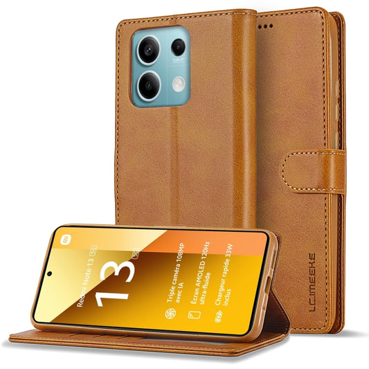 For Xiaomi Redmi Note 13 5G LC.IMEEKE Calf Texture Leather Phone Case(Brown) - Note 13 Cases by LC.IMEEKE | Online Shopping South Africa | PMC Jewellery | Buy Now Pay Later Mobicred