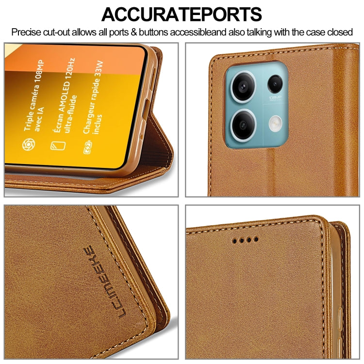 For Xiaomi Redmi Note 13 5G LC.IMEEKE Calf Texture Leather Phone Case(Brown) - Note 13 Cases by LC.IMEEKE | Online Shopping South Africa | PMC Jewellery | Buy Now Pay Later Mobicred