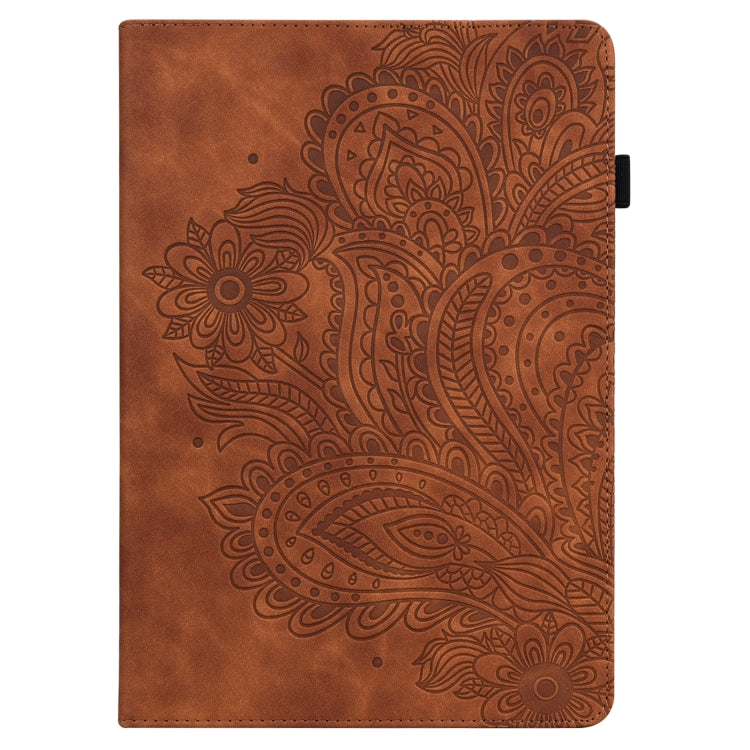 For Samsung Galaxy Tab S9 / S9 FE Peacock Embossed Pattern Leather Tablet Case(Brown) - Galaxy Tab S9 Cases by PMC Jewellery | Online Shopping South Africa | PMC Jewellery | Buy Now Pay Later Mobicred