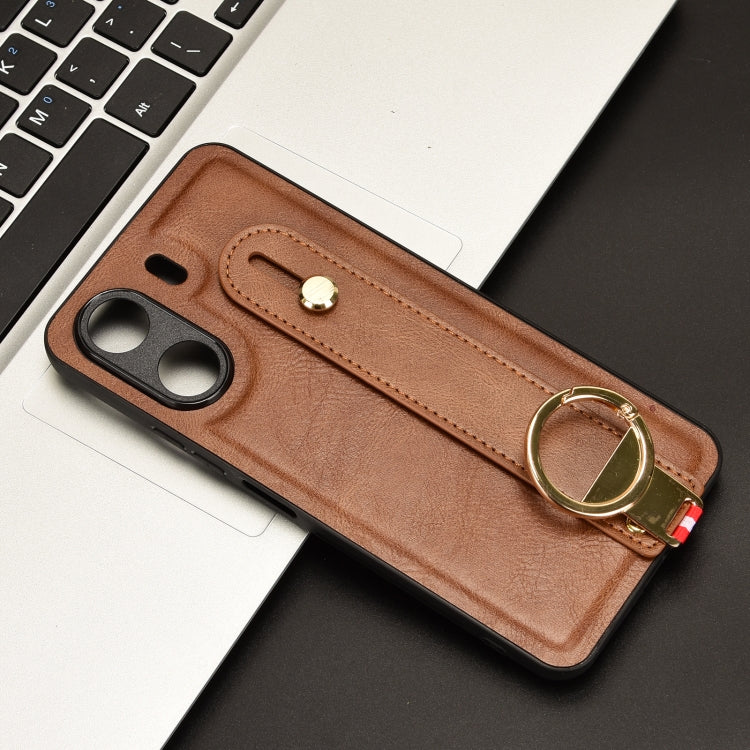 For Xiaomi Redmi 13C 4G/Poco C65 Wristband Leather Back Phone Case(Brown) - 13C Cases by PMC Jewellery | Online Shopping South Africa | PMC Jewellery | Buy Now Pay Later Mobicred