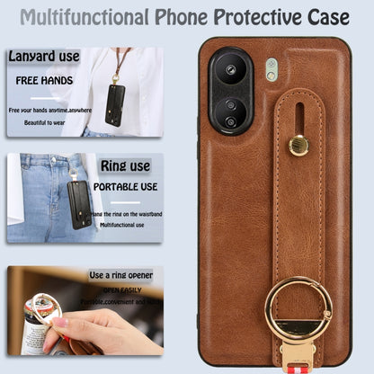 For Xiaomi Redmi 13C 4G/Poco C65 Wristband Leather Back Phone Case(Brown) - 13C Cases by PMC Jewellery | Online Shopping South Africa | PMC Jewellery | Buy Now Pay Later Mobicred