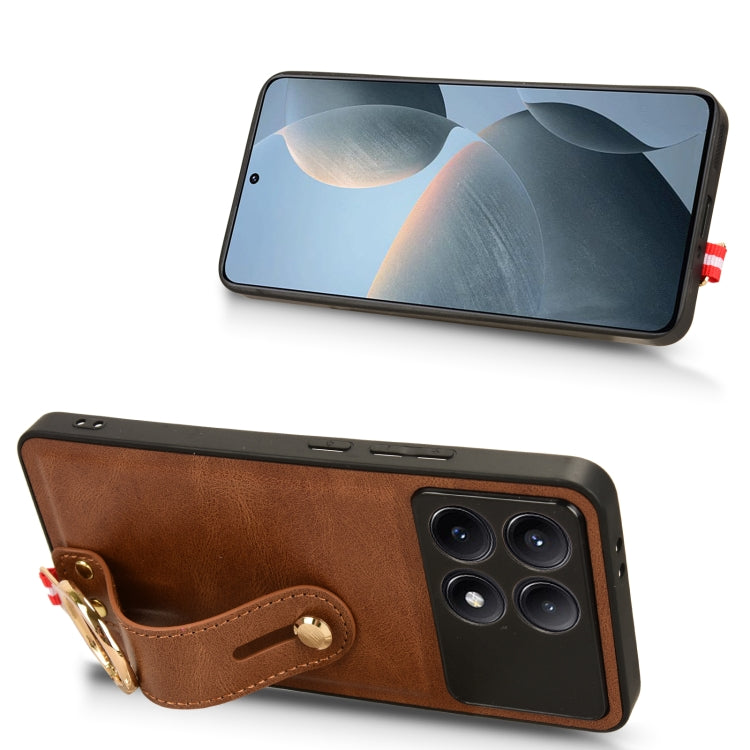 For Xiaomi Redmi K70/K70 Pro Wristband Leather Back Phone Case(Brown) - K70 Pro Cases by PMC Jewellery | Online Shopping South Africa | PMC Jewellery | Buy Now Pay Later Mobicred