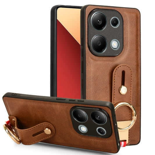 For Xiaomi Redmi Note 13 Pro 4G Wristband Leather Back Phone Case(Brown) - Note 13 Pro Cases by PMC Jewellery | Online Shopping South Africa | PMC Jewellery | Buy Now Pay Later Mobicred