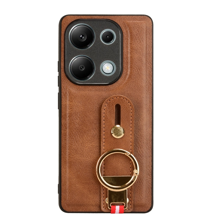 For Xiaomi Redmi Note 13 Pro 4G Wristband Leather Back Phone Case(Brown) - Note 13 Pro Cases by PMC Jewellery | Online Shopping South Africa | PMC Jewellery | Buy Now Pay Later Mobicred