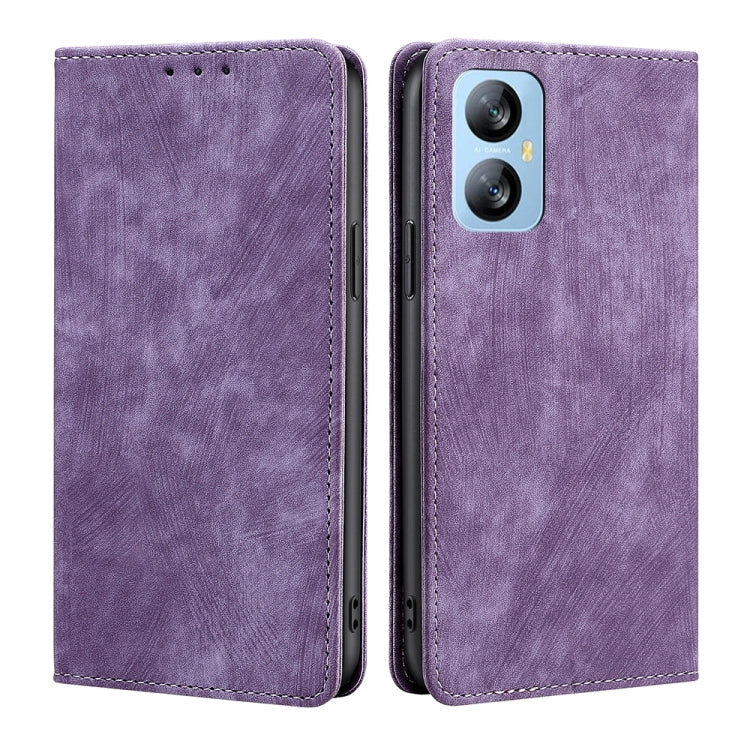 For Blackview A52 RFID Anti-theft Brush Magnetic Leather Phone Case(Purple) - More Brand by PMC Jewellery | Online Shopping South Africa | PMC Jewellery | Buy Now Pay Later Mobicred