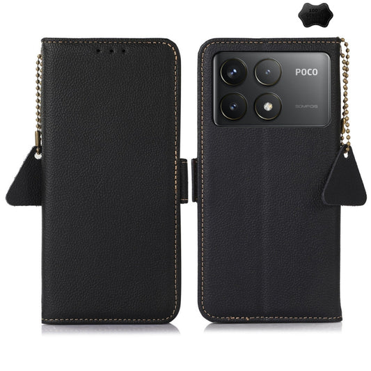 For Xiaomi Redmi K70 Side-Magnetic TJ Genuine Leather RFID Phone Case(Black) - K70 Cases by PMC Jewellery | Online Shopping South Africa | PMC Jewellery | Buy Now Pay Later Mobicred