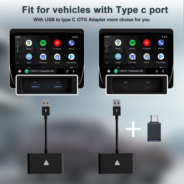 THT-020-2+ USB + USB-C / Type-C Wired to Wireless Carplay Adapter for Android Smartphone(Black) - Bluetooth Adapters by PMC Jewellery | Online Shopping South Africa | PMC Jewellery | Buy Now Pay Later Mobicred