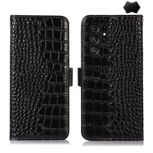 For Samsung Galaxy S24 Ultra Crocodile Top Layer Cowhide Leather Phone Case(Black) - Galaxy Phone Cases by PMC Jewellery | Online Shopping South Africa | PMC Jewellery | Buy Now Pay Later Mobicred