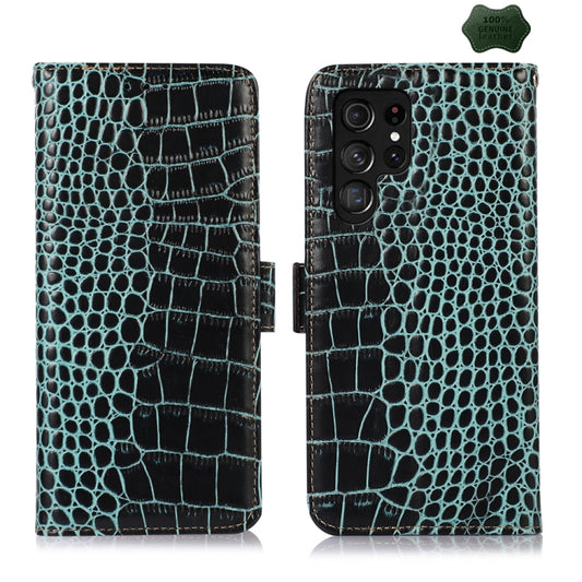 For Samsung Galaxy S24 Ultra Crocodile Top Layer Cowhide Leather Phone Case(Green) - Galaxy Phone Cases by PMC Jewellery | Online Shopping South Africa | PMC Jewellery | Buy Now Pay Later Mobicred