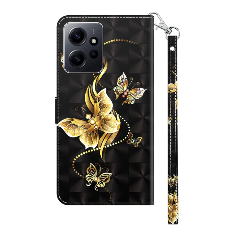 For Xiaomi Redmi Note  12 Pro+ 5G Global 3D Painted Pattern Leather Phone Case(Golden Butterfly) - Xiaomi Cases by PMC Jewellery | Online Shopping South Africa | PMC Jewellery | Buy Now Pay Later Mobicred