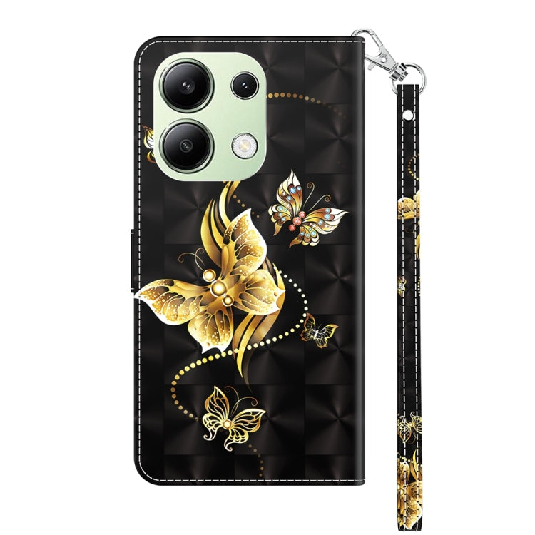 For Xiaomi Redmi Note 13 4G 3D Painted Pattern Leather Phone Case(Golden Butterfly) - Note 13 Cases by PMC Jewellery | Online Shopping South Africa | PMC Jewellery | Buy Now Pay Later Mobicred