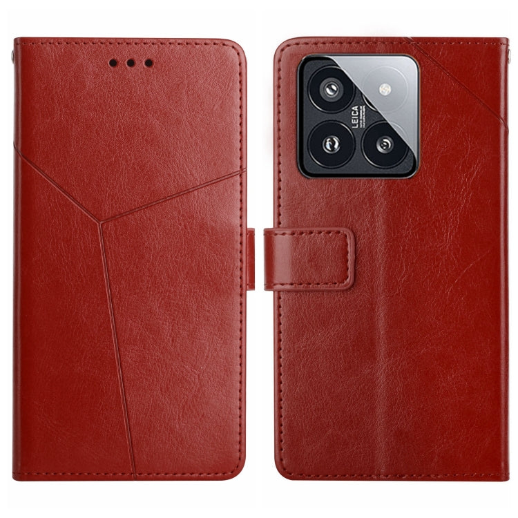 For Xiaomi 14 Y-shaped Pattern Flip Leather Phone Case(Brown) - 14 Cases by PMC Jewellery | Online Shopping South Africa | PMC Jewellery | Buy Now Pay Later Mobicred