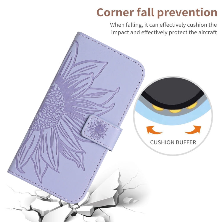 For Xiaomi Poco F5 Skin Feel Sun Flower Embossed Flip Leather Phone Case with Lanyard(Purple) - Xiaomi Cases by PMC Jewellery | Online Shopping South Africa | PMC Jewellery | Buy Now Pay Later Mobicred