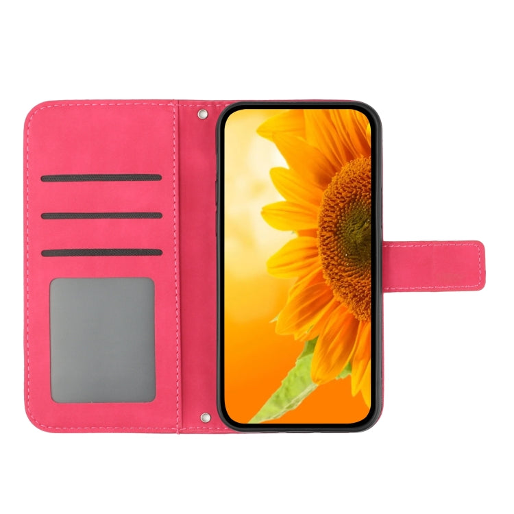 For Xiaomi Poco F5 Pro Skin Feel Sun Flower Embossed Flip Leather Phone Case with Lanyard(Rose Red) - Xiaomi Cases by PMC Jewellery | Online Shopping South Africa | PMC Jewellery | Buy Now Pay Later Mobicred