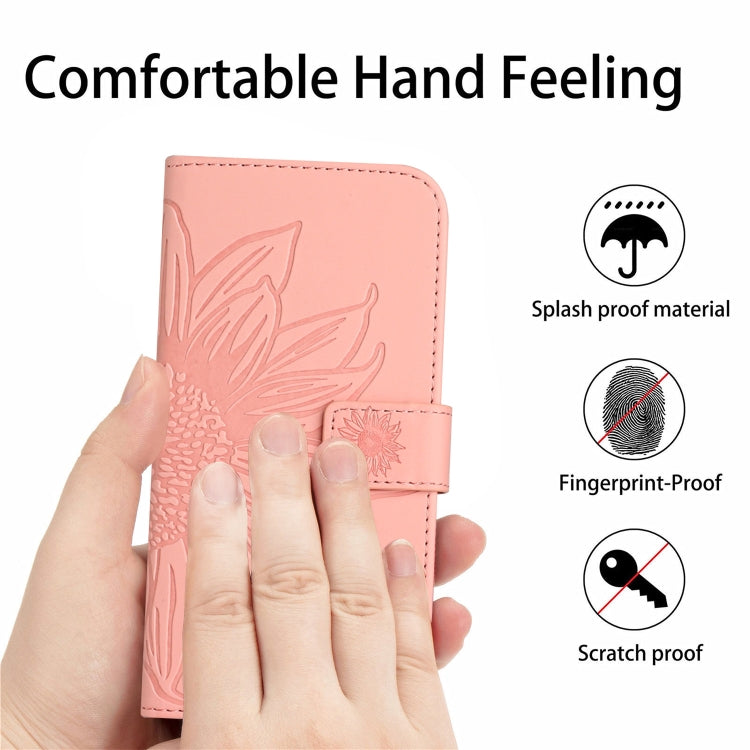 For Xiaomi Poco F5 Pro Skin Feel Sun Flower Embossed Flip Leather Phone Case with Lanyard(Pink) - Xiaomi Cases by PMC Jewellery | Online Shopping South Africa | PMC Jewellery | Buy Now Pay Later Mobicred