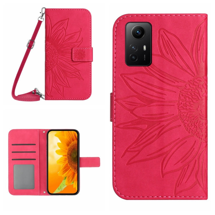 For Xiaomi Redmi Note 12S Skin Feel Sun Flower Embossed Flip Leather Phone Case with Lanyard(Rose Red) - Xiaomi Cases by PMC Jewellery | Online Shopping South Africa | PMC Jewellery | Buy Now Pay Later Mobicred