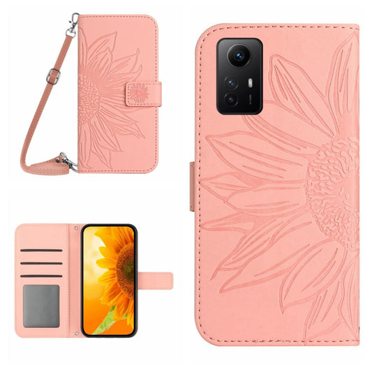 For Xiaomi Redmi Note 12S Skin Feel Sun Flower Embossed Flip Leather Phone Case with Lanyard(Pink) - Xiaomi Cases by PMC Jewellery | Online Shopping South Africa | PMC Jewellery | Buy Now Pay Later Mobicred