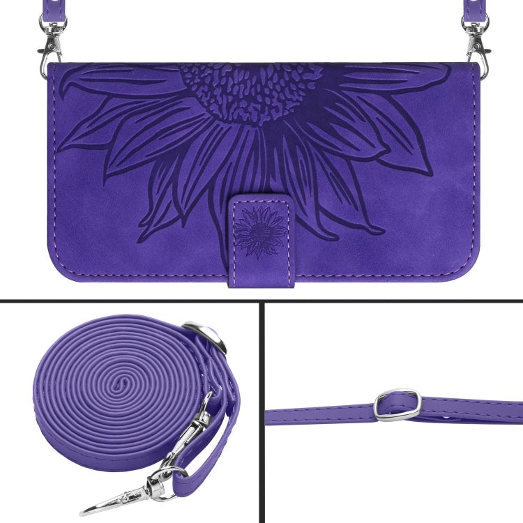 For Xiaomi Redmi 12 4G Global Skin Feel Sun Flower Embossed Flip Leather Phone Case with Lanyard(Dark Purple) - Xiaomi Cases by PMC Jewellery | Online Shopping South Africa | PMC Jewellery | Buy Now Pay Later Mobicred