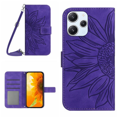 For Xiaomi Redmi 12 5G Skin Feel Sun Flower Embossed Flip Leather Phone Case with Lanyard(Dark Purple) - Xiaomi Cases by PMC Jewellery | Online Shopping South Africa | PMC Jewellery | Buy Now Pay Later Mobicred