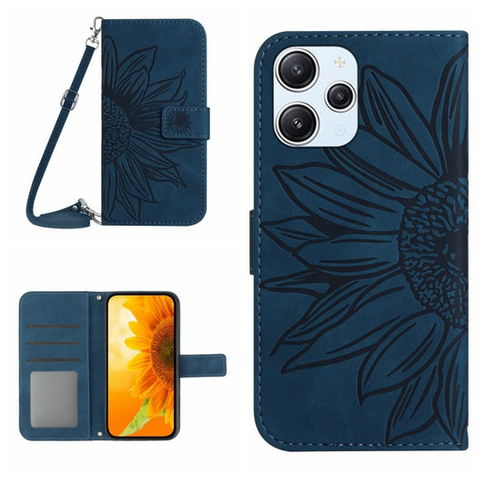 For Xiaomi Redmi 12 5G Skin Feel Sun Flower Embossed Flip Leather Phone Case with Lanyard(Inky Blue) - Xiaomi Cases by PMC Jewellery | Online Shopping South Africa | PMC Jewellery | Buy Now Pay Later Mobicred