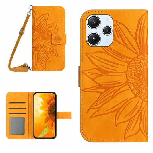 For Xiaomi Redmi 12 5G Skin Feel Sun Flower Embossed Flip Leather Phone Case with Lanyard(Yellow) - Xiaomi Cases by PMC Jewellery | Online Shopping South Africa | PMC Jewellery | Buy Now Pay Later Mobicred