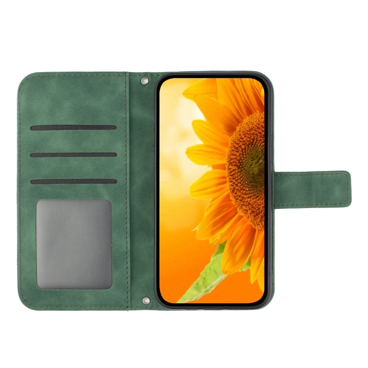 For Xiaomi 13T / 13T Pro Skin Feel Sun Flower Embossed Flip Leather Phone Case with Lanyard(Green) - Xiaomi Cases by PMC Jewellery | Online Shopping South Africa | PMC Jewellery | Buy Now Pay Later Mobicred