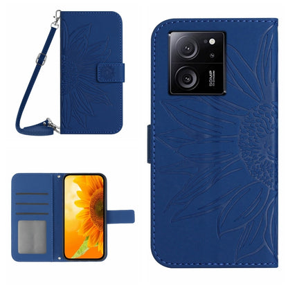 For Xiaomi 13T / 13T Pro Skin Feel Sun Flower Embossed Flip Leather Phone Case with Lanyard(Dark Blue) - Xiaomi Cases by PMC Jewellery | Online Shopping South Africa | PMC Jewellery | Buy Now Pay Later Mobicred