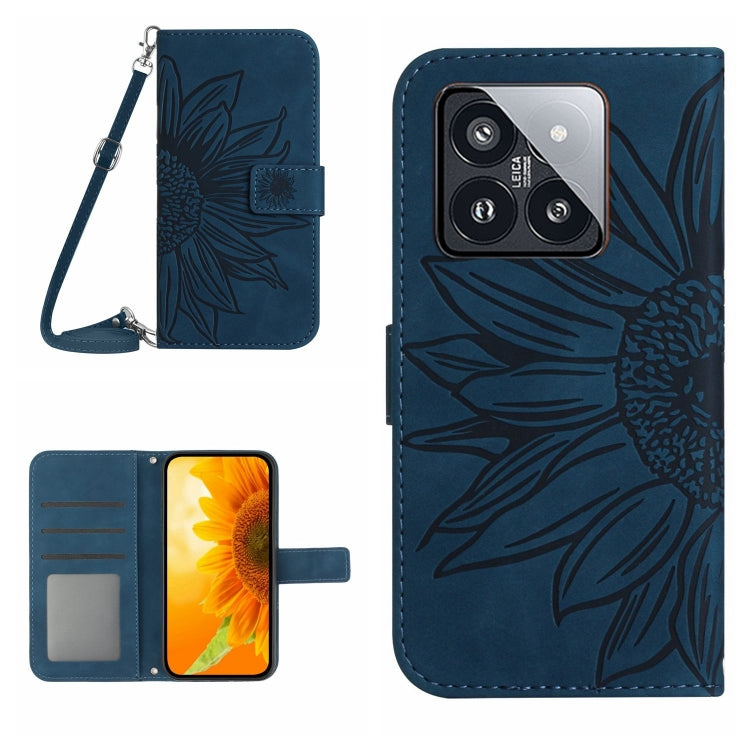 For Xiaomi 14 Skin Feel Sun Flower Embossed Flip Leather Phone Case with Lanyard(Inky Blue) - 14 Cases by PMC Jewellery | Online Shopping South Africa | PMC Jewellery | Buy Now Pay Later Mobicred