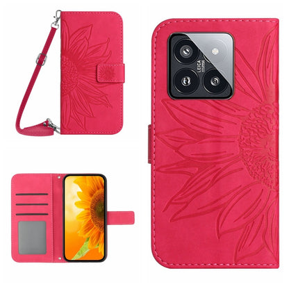 For Xiaomi 14 Skin Feel Sun Flower Embossed Flip Leather Phone Case with Lanyard(Rose Red) - 14 Cases by PMC Jewellery | Online Shopping South Africa | PMC Jewellery | Buy Now Pay Later Mobicred