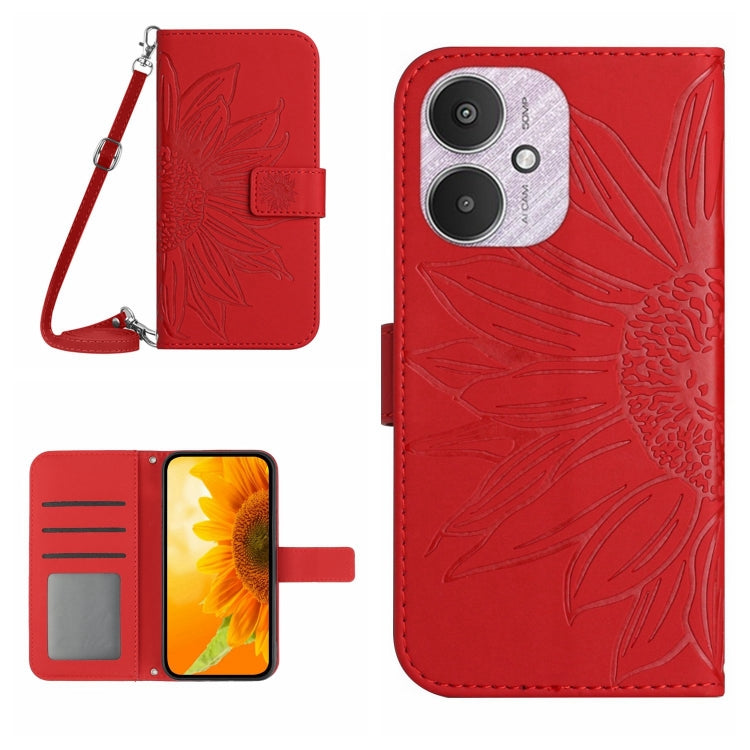 For Xiaomi Redmi 13C 5G Skin Feel Sun Flower Embossed Flip Leather Phone Case with Lanyard(Red) - 13C Cases by PMC Jewellery | Online Shopping South Africa | PMC Jewellery | Buy Now Pay Later Mobicred