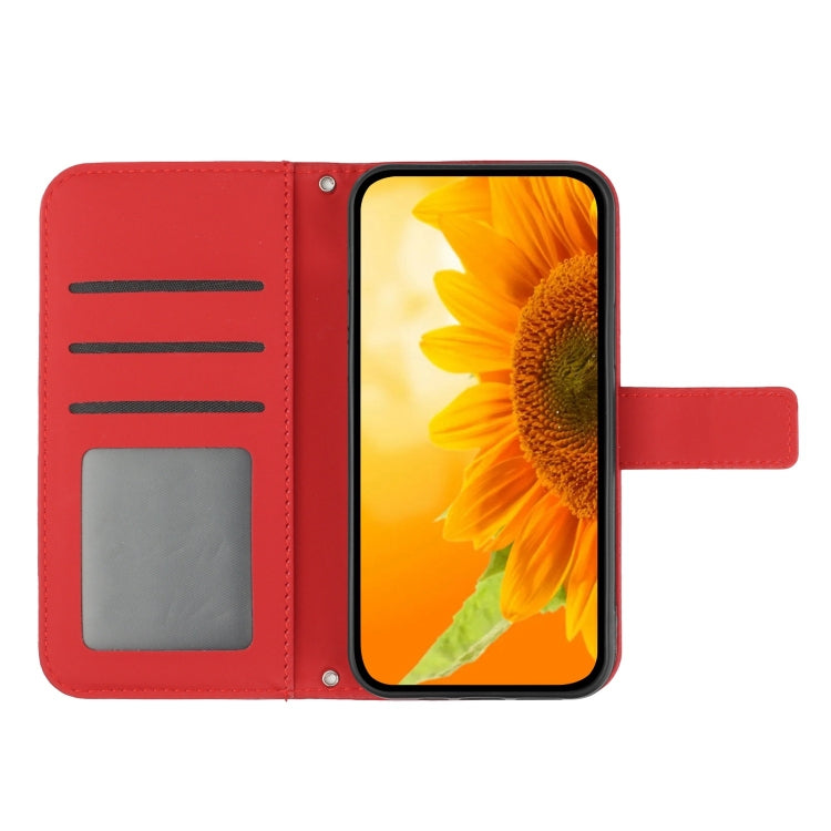 For Xiaomi Redmi 13C 5G Skin Feel Sun Flower Embossed Flip Leather Phone Case with Lanyard(Red) - 13C Cases by PMC Jewellery | Online Shopping South Africa | PMC Jewellery | Buy Now Pay Later Mobicred