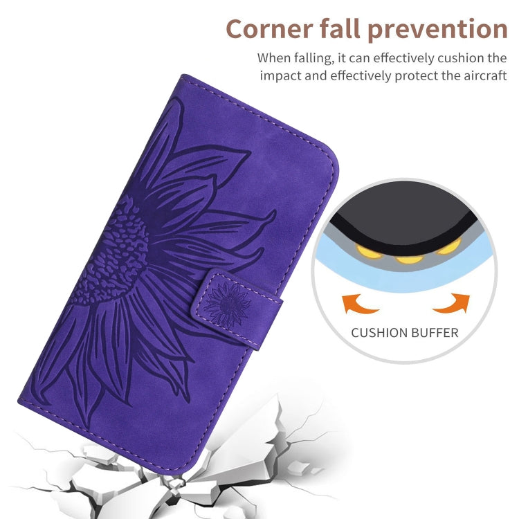 For Xiaomi Redmi Note 13 4G Global Skin Feel Sun Flower Embossed Flip Leather Phone Case with Lanyard(Dark Purple) - Note 13 Cases by PMC Jewellery | Online Shopping South Africa | PMC Jewellery | Buy Now Pay Later Mobicred