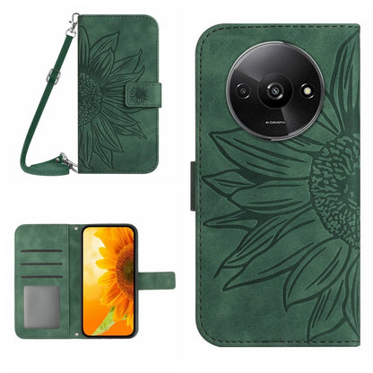 For Xiaomi Redmi A3 Skin Feel Sun Flower Embossed Flip Leather Phone Case with Lanyard(Green) - Xiaomi Cases by PMC Jewellery | Online Shopping South Africa | PMC Jewellery | Buy Now Pay Later Mobicred