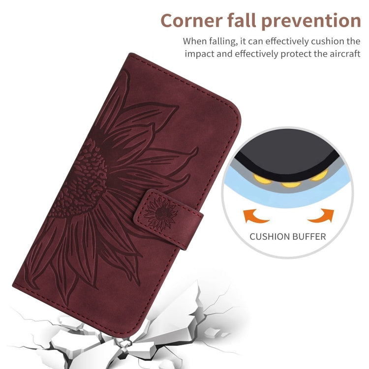 For Xiaomi Redmi A3 Skin Feel Sun Flower Embossed Flip Leather Phone Case with Lanyard(Wine Red) - Xiaomi Cases by PMC Jewellery | Online Shopping South Africa | PMC Jewellery | Buy Now Pay Later Mobicred