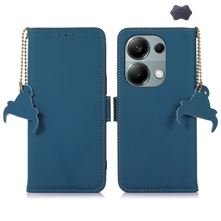 For Xiaomi Redmi Note 13 4G Genuine Leather Magnetic RFID Leather Phone Case(Blue) - Note 13 Cases by PMC Jewellery | Online Shopping South Africa | PMC Jewellery | Buy Now Pay Later Mobicred