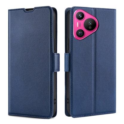 For Huawei Pura 70 Ultra-thin Voltage Side Buckle Horizontal Flip Leather Phone Case(Blue) - Huawei Cases by PMC Jewellery | Online Shopping South Africa | PMC Jewellery | Buy Now Pay Later Mobicred