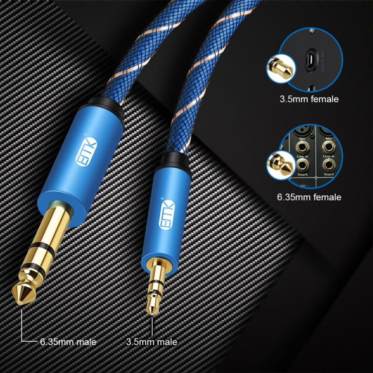 EMK 3.5mm Jack Male to 6.35mm Jack Male Gold Plated Connector Nylon Braid AUX Cable for Computer / X-BOX / PS3 / CD / DVD, Cable Length:2m(Dark Blue) - Audio Optical Cables by EMK | Online Shopping South Africa | PMC Jewellery | Buy Now Pay Later Mobicred