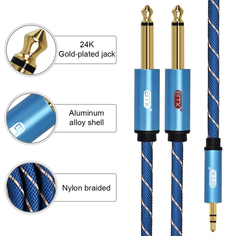 EMK 3.5mm Jack Male to 2 x 6.35mm Jack Male Gold Plated Connector Nylon Braid AUX Cable for Computer / X-BOX / PS3 / CD / DVD, Cable Length:2m(Dark Blue) - Audio Optical Cables by PMC Jewellery | Online Shopping South Africa | PMC Jewellery | Buy Now Pay Later Mobicred