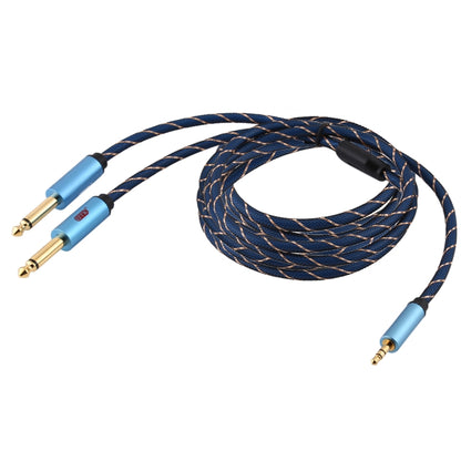 EMK 3.5mm Jack Male to 2 x 6.35mm Jack Male Gold Plated Connector Nylon Braid AUX Cable for Computer / X-BOX / PS3 / CD / DVD, Cable Length:5m(Dark Blue) - Audio Optical Cables by PMC Jewellery | Online Shopping South Africa | PMC Jewellery | Buy Now Pay Later Mobicred