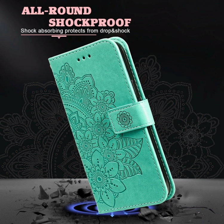 For Honor Magic6 Pro Seven-petal Flowers Embossing Leather Phone Case(Green) - Honor Cases by PMC Jewellery | Online Shopping South Africa | PMC Jewellery | Buy Now Pay Later Mobicred