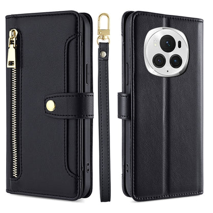 For Honor Magic6 Pro 5G Sheep Texture Cross-body Zipper Wallet Leather Phone Case(Black) - Honor Cases by PMC Jewellery | Online Shopping South Africa | PMC Jewellery | Buy Now Pay Later Mobicred