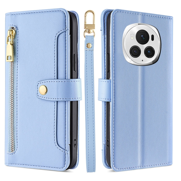 For Honor Magic6 Pro 5G Sheep Texture Cross-body Zipper Wallet Leather Phone Case(Blue) - Honor Cases by PMC Jewellery | Online Shopping South Africa | PMC Jewellery | Buy Now Pay Later Mobicred