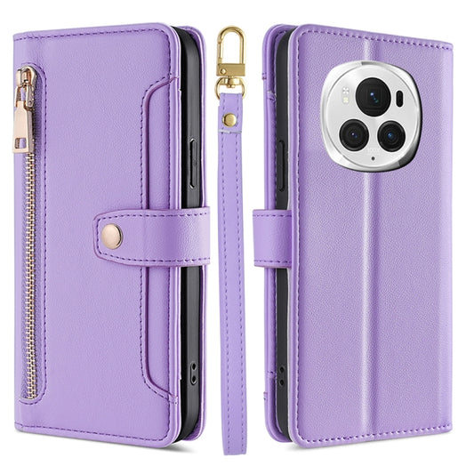 For Honor Magic6 Pro 5G Sheep Texture Cross-body Zipper Wallet Leather Phone Case(Purple) - Honor Cases by PMC Jewellery | Online Shopping South Africa | PMC Jewellery | Buy Now Pay Later Mobicred