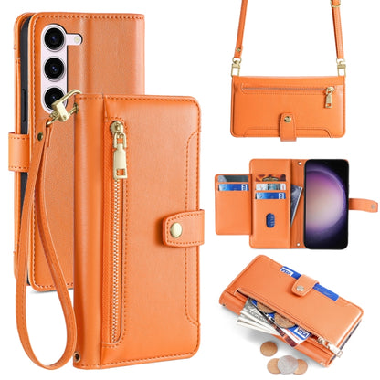 For Samsung Galaxy S24 5G Sheep Texture Cross-body Zipper Wallet Leather Phone Case(Orange) - Galaxy S24 5G Cases by PMC Jewellery | Online Shopping South Africa | PMC Jewellery | Buy Now Pay Later Mobicred