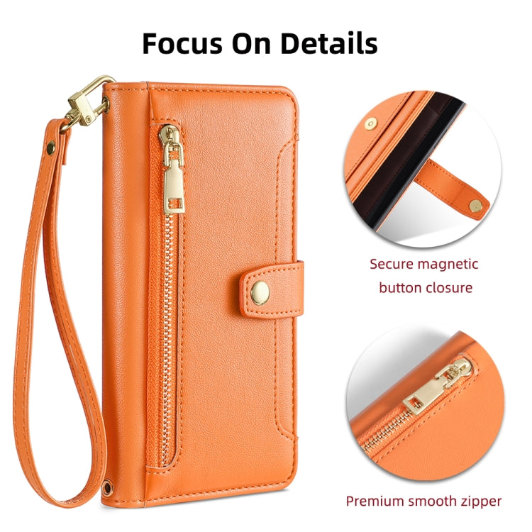 For Samsung Galaxy S24 5G Sheep Texture Cross-body Zipper Wallet Leather Phone Case(Orange) - Galaxy S24 5G Cases by PMC Jewellery | Online Shopping South Africa | PMC Jewellery | Buy Now Pay Later Mobicred