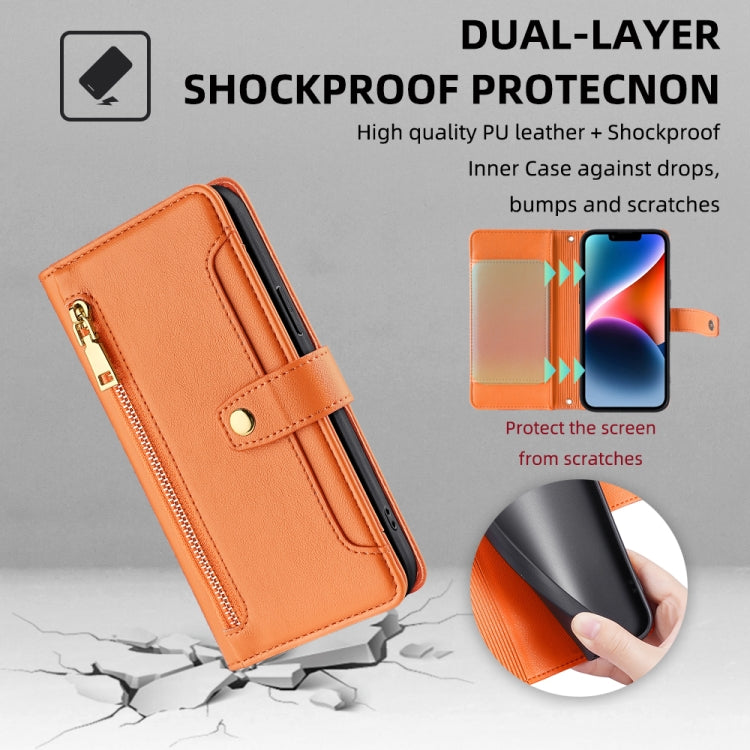 For Samsung Galaxy S24 5G Sheep Texture Cross-body Zipper Wallet Leather Phone Case(Orange) - Galaxy S24 5G Cases by PMC Jewellery | Online Shopping South Africa | PMC Jewellery | Buy Now Pay Later Mobicred